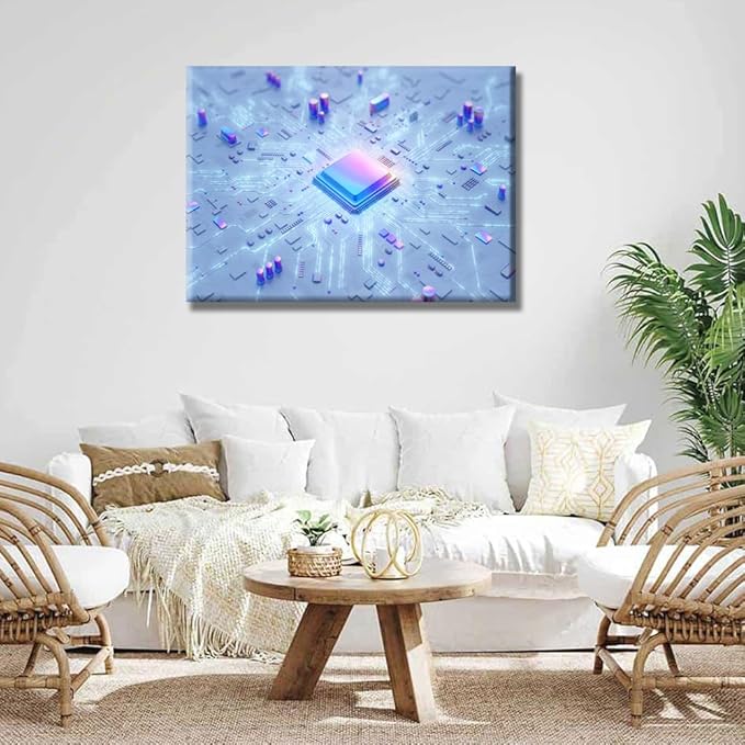 LSIUHWUWI Wall Art Central Computer Processors CPU Painting Print On Canvas for Bedroom Circuit Board Home Decor Technology Digital Art Artwork Paintings Framed Ready to Hang 20x28 INCH