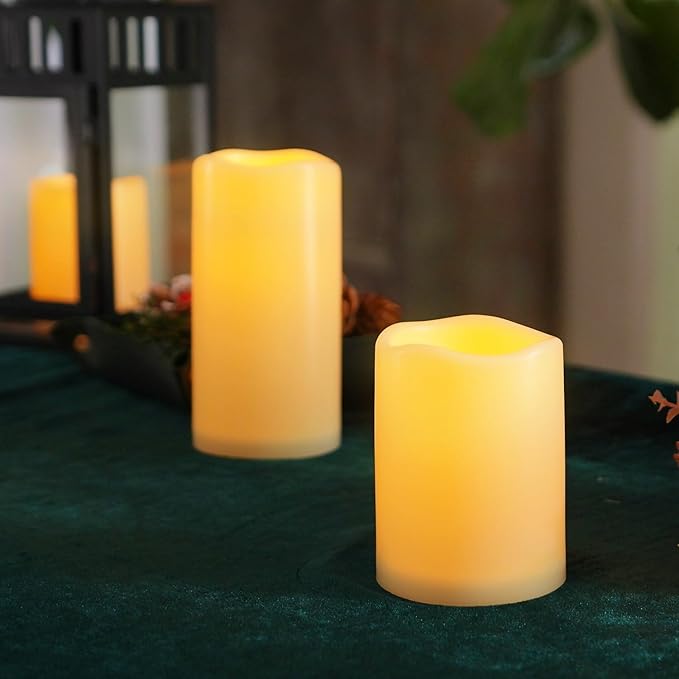 Homemory 9 Pack Flameless Candles, Outdoor Waterproof, Battery Operated LED Pillar Candles with Remote Control and Timer, Plastic, Long Lasting