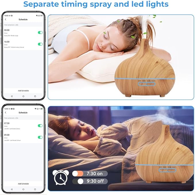 WiFi+Bluetooth Smart Essential Oil Diffuser Compatible with Alexa, Ultrasonic Aromatherapy Diffuser & Mist Humidifier with Voice & APP Remote Control, Schedule & Timer,RGB Light (UK)