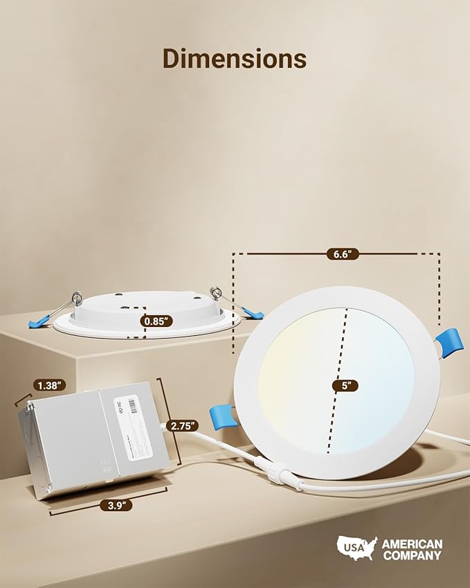 Sunco 48 Pack 6 Inch LED Recessed Light, Canless Ceiling Lights Slim with Junction Box, 1200 LM, 14W (100W Equivalent), Selectable CCT 2700K/3000K/4000K/5000K/6000K, Dimmable, Wafer Thin ETL