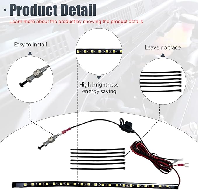 Car Under Hood LED Light Kit, 12V Waterproof Car Under Hood Work Inspection Lights, Automatic On/Off Vehicle LED Strip, Universal Auto Lights Bars for Cars, Trucks, SUVs (5050)