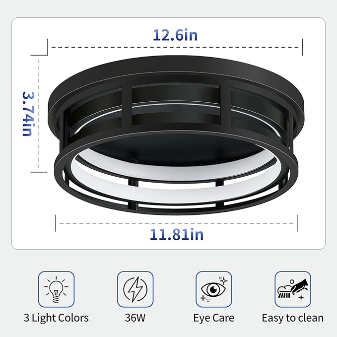 ZHU YAN LED Flush Mount Ceiling Light Fixture,Modern Hallway Light Fixtures Ceiling,3 Color Selectable Light Fixtures Ceiling Mount for Kitchen Hallway Entry Bedroom (2 Pack)