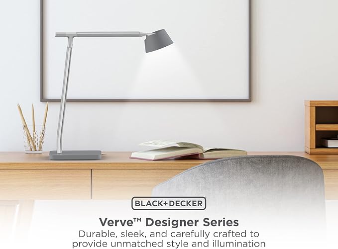 BLACK+DECKER Verve Designer Desk Lamp with USB Charging Port, True White LED + 16M RGB Colors