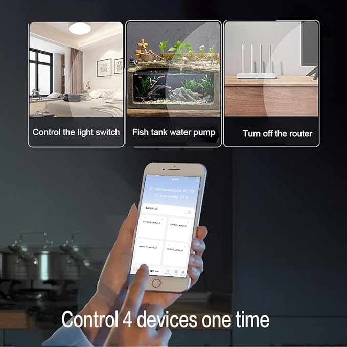 Tuya WiFi Smart Temperature Sensor Controller, 4CH 85-250V Relay Switch, Remote Voice Control, APP Remote Control, Dry Contact, Real-Time Monitoring, Compatible with Alexa and Google Home