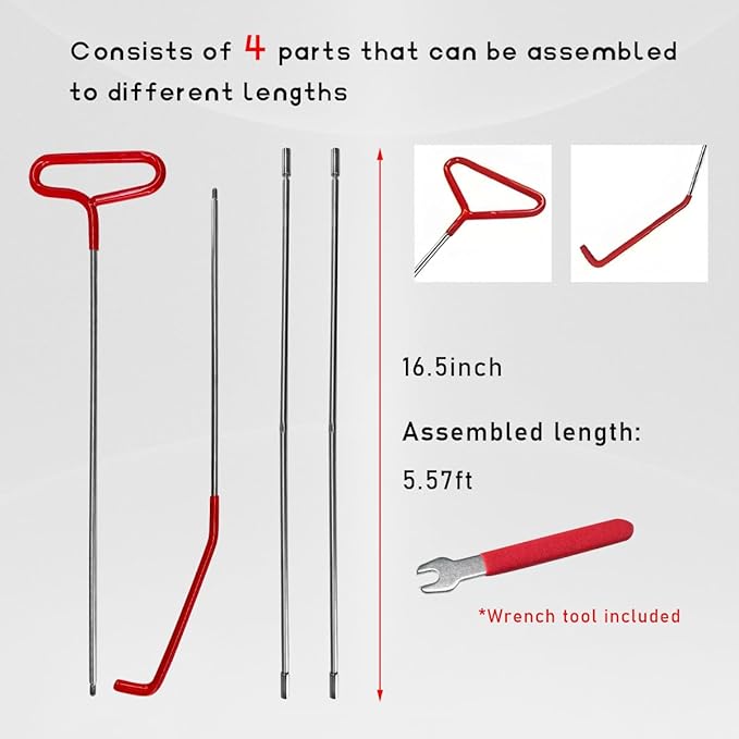 Car Long Reach Tool, 67" Multi-Function Automotive Emergency Tool, Portable Long Pin Puller Hook Kit with Adjustable Length for Vehicles, Car Repair Tool Kit Accessories (Red)