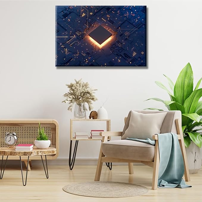 Computer Chip Wall Paintings CPU Concept Pictures Print On Canvas Technology Digital Art Wall Art for Living Room Bedroom Wall Decoration Office Wall Art Giclee Framed Ready to Hang 16X24 INCH