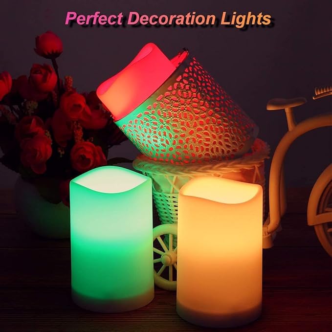 LED Flickering Flameless Candles with Color Changing, Remote Control and Auto-Off Timer, 100 Hours Working Time, Battery-Operated.Multi-Color