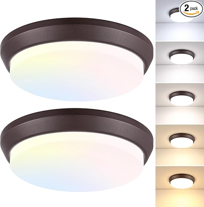 13 inch 5CCT Flush Mount Ceiling Light Fixtures, 36W 4000LM LED Ceiling Lights for Bedroom, Kitchen, Bathroom, Hallway, 2700K/3000K/4000K/5000K/6500K Adjustable Brown Dimmable Lighting - 2 Pack