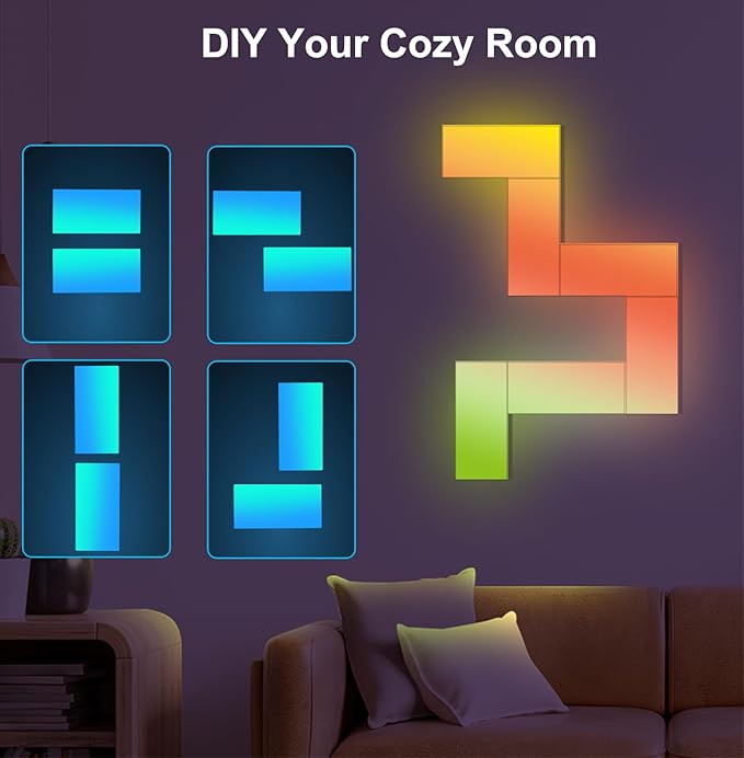 Rectangle LED Wall Lights Large, Smart Home Gaming Setup Lights RGB-IC DIY LED Light Panels Work with Alexa Google Assistant, APP & Voice Control, Music Sync for Bedroom Gaming Room TV Decor, 10 Pack