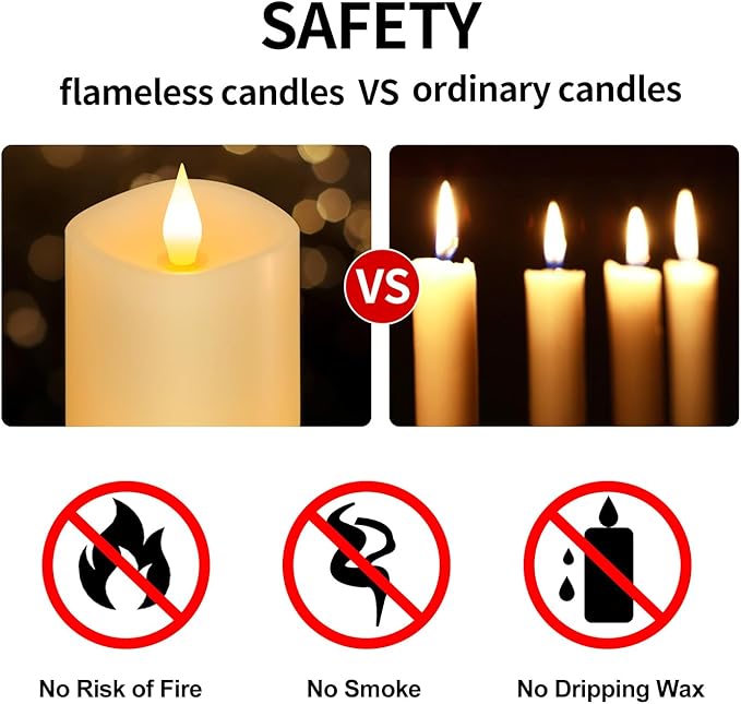 3" x 5" Flameless Candles Set of 3, 2AA Battery Life 600 Hours Battery Candles Flickering with Timer, 5 inch Flameless Candles with Remote for Indoor/Outdoor, Ivory