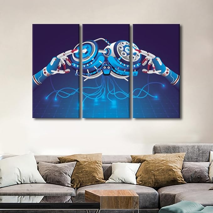 TUMOVO 3 Pieces AI Intelligence Wall Art Canvas Prints for Wall Decor AI Artwork for Home Walls Big Data Paintings Modern Office Room Wall Decor Stretched and Framed Ready to Hang, 60" Wx40 H