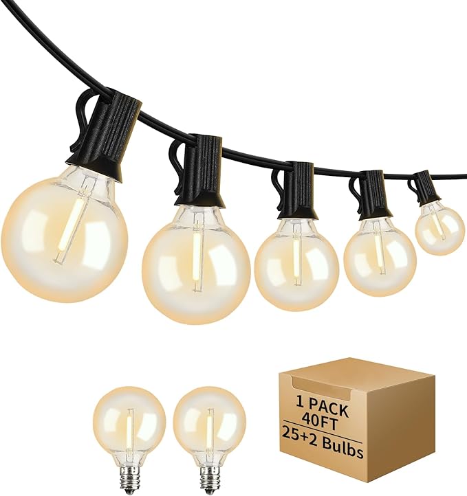 40FT LED Outdoor String Lights Waterproof, G40 LED Globe Outdoor Lights for Patio with 27 Edison Vintage Shatterproof Bulbs, Connectable Backyard Light for Garden, Bistro, Porch, Cafe