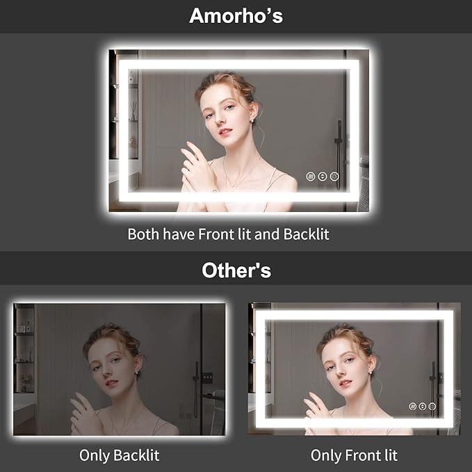 Amorho LED Bathroom Mirror, 96" X36" with Front and Backlight, Large Dimmable Wall Mirrors with Anti-Fog, Shatter-Proof, Memory, 3 Colors, Double LED Vanity Mirror, ETL Listed