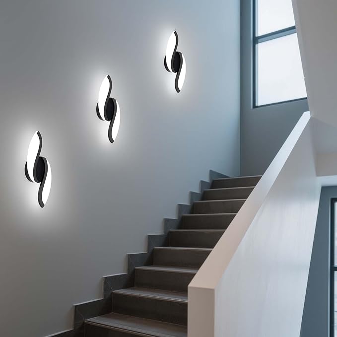 ADISUN Modern LED Wall Light, 14 Inch Indoor Wall Sconces, Acrylic, Hardwired, 6000K Cold White Light, Wall Lamp for Bedroom Bedside Hallway Stairway Wall Light Fixtures(Black)