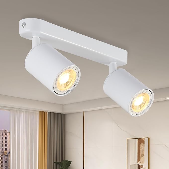 2 Way Track Lighting Kit Flexibly Rotatable Track Light Ceiling Kitchen LED Ceiling spot Light for Bedroom, Picture Wall, Hallway, Office, Bar, GU10 Socket (White-2)