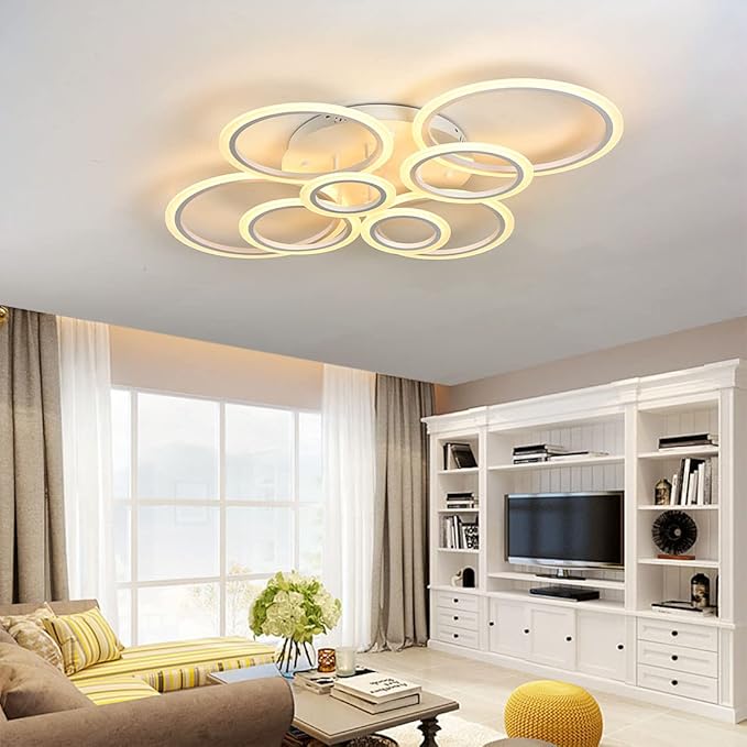 Modern LED Ceiling Light 41inch with Remote Dimmable 8 Ring White Flush Mount Ceiling Light Fixture for Living Room Bedroom Kitchen Dining Room