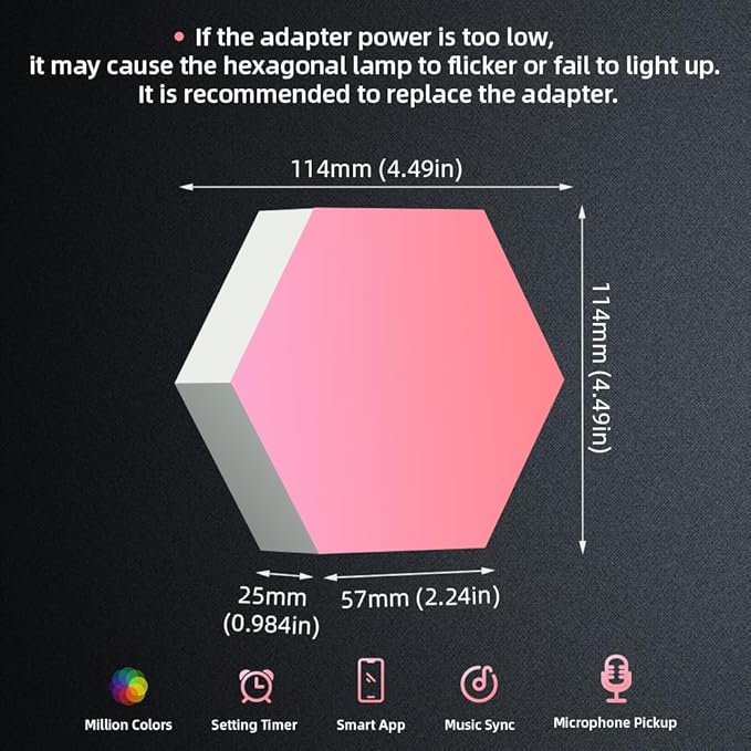 Hexagon LED Wall Light Panels: Smart RGB Color-Changing Hexagon Lights with App & Remote Control, Music Sync Mode,DIY Wall Decor for Bedroom, Gaming Room, Home Theater (8)