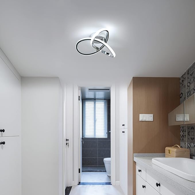 DELIPOP Modern Ceiling Light, 6500K Cool White Led Ceiling Light Fixture, Metal Curved Design Ceiling Lamp for Bedroom Hallway Bathroom Entryway Balcony Stair