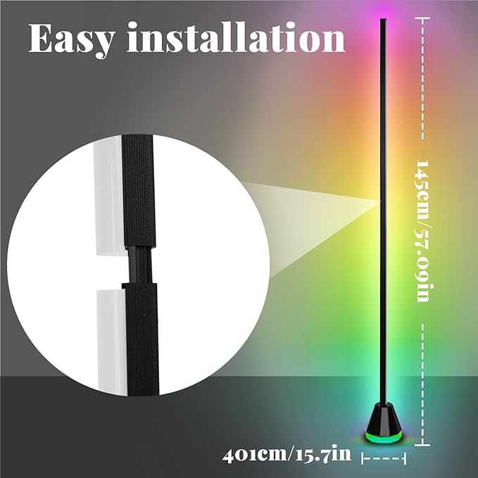 Smart RGB Corner floor lamp LED Floor lamp Color Floor Lamp with App & Remote Control, 16 Million Colors, Music Sync & Timer Setting for Bedroom & Gaming Room (1 Pack with Alexa Voice Control)