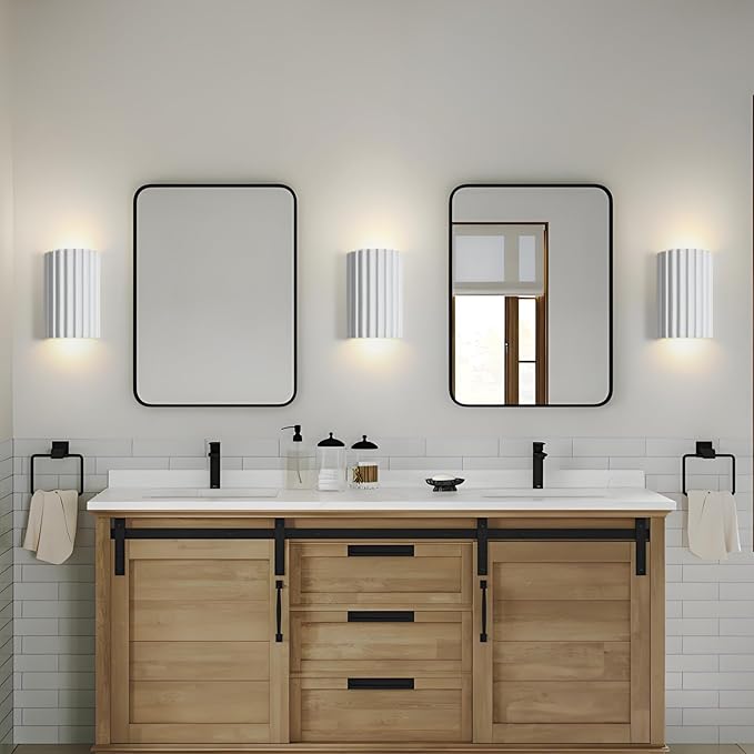 ZEROUNO White Resin Modern LED Wall sconces Wall Lighting Set of 2, Hardwired Indoor Wall Light Fixtures Lamp Up and Down for Living Room Bedroom Hallway Corridor Conservatory Stairs (with E12 Bulbs)