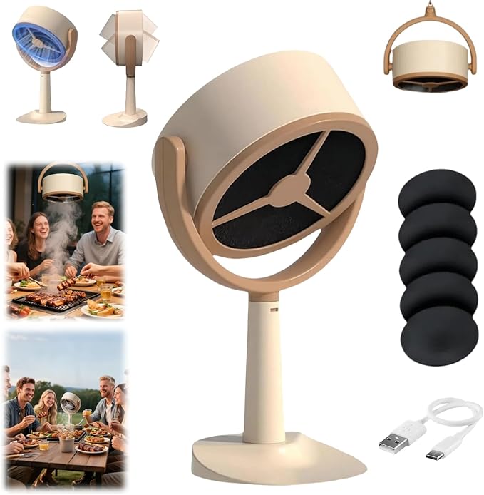 Mini Rechargeable Desktop Air Purifier with 5 Carbon Filters, Quiet Air Cleaner Fan for Smoke Odor, Desk, Pet Room, Kitchen, Travel, and Shared Spaces