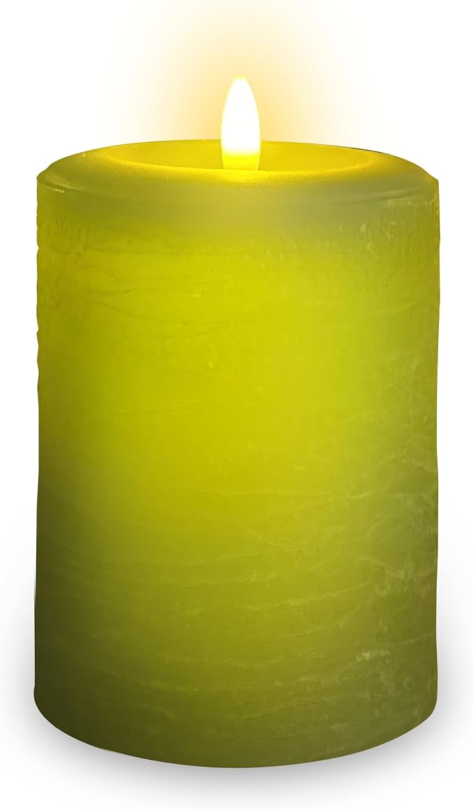 LumiPur Signature Natural Glow Flickering Flameless LED Wax Pillar Candle (3.5" x 5", Sage Green)