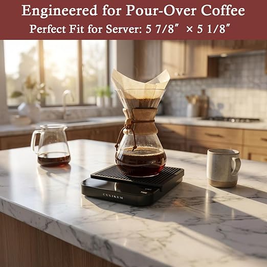 Pour Over Coffee Scale with Timer - 0.1g High Precision Digital Espresso Scale for Portafilter Weighing & Coffee Beans. Large Wide Base Gram Scale for Kitchen, Chemex & French Press (Black)