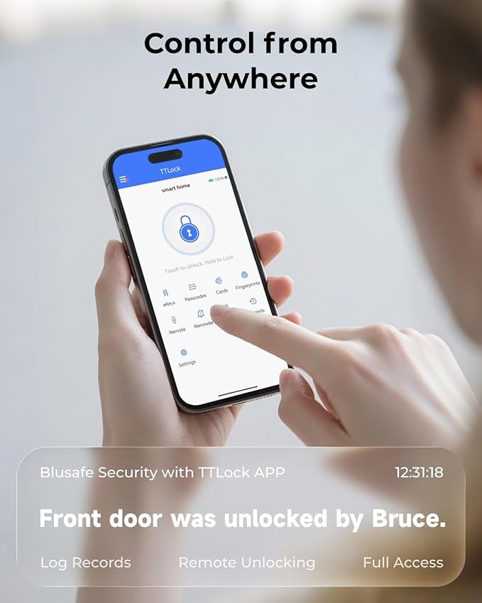 Electronic Smart Door Lock Fingerprint Door Lock with Keypad，Smart Lock for Front Door Children Proof IC Card, App Control & Mechanical Key