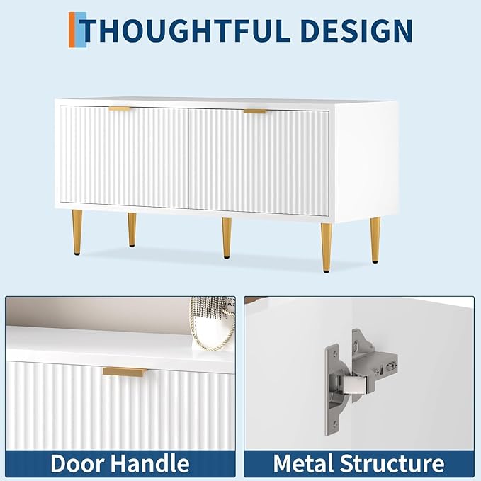 GAOMON Modern Fluted Shoe Storage Bench – 42 Inch Compact Wooden Entryway Cabinet with Spacious Storage, Comfortable Seating for Hallway, Foyer, Mudroom, Front Door