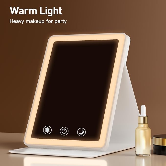 2025 Rechargeable Travel Makeup Vanity Mirror with 72 Led Lights,Portable Lighted Beauty Mirror,3 Color Lighting,Dimmable Touch Screen,Tabletop LED Folding Cosmetic Vanity Mirror Desk Table