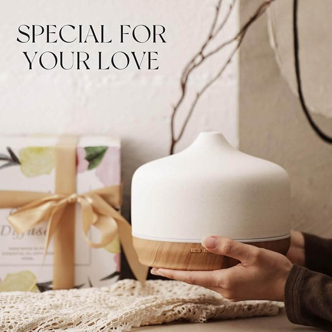 Porseme 500ml Glass Essential Oil Diffuser Aromatherapy Ultrasonic Cool Mist Humidifier 15-21 Running Hours Waterless Auto-Off Air Diffusers for Sleeping Yoga Working Spa(White Ceramic)