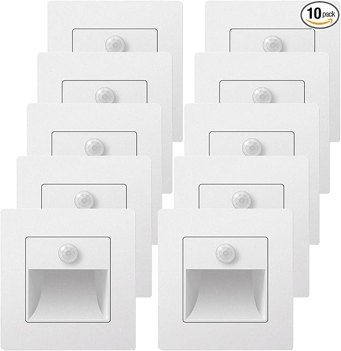 10 Pack Recessed Motion Detector Sensor Led Stair Light Wall Lamp Sconce Lighting Step Stairway Aisle Lamps Basement Passage Footlights
