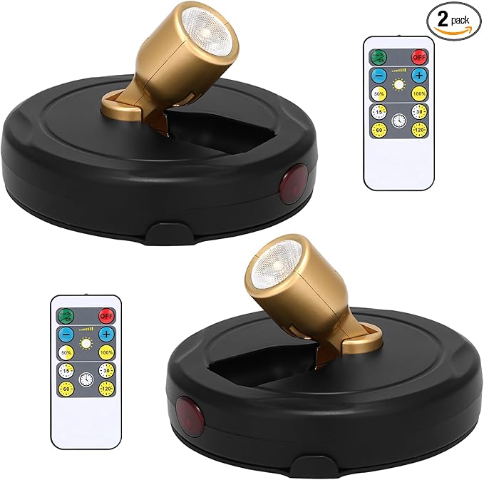 Wireless Spotlight Battery Operated, LED Picture Light, Accent Spot Light for Indoor Plant Tree, Puck Lights with Remote and Timer, Stick Display Uplighting for Painting Dartboard Wall Decor Art Photo
