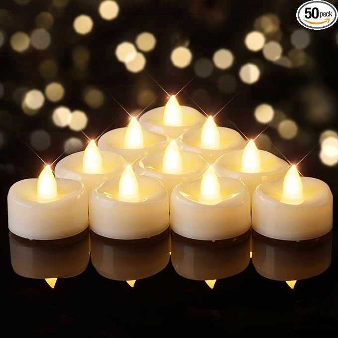 BEICHI Flameless Candles, 12/24/50/100/150 Pack Tea Lights Battery Operated, No Flickering Votive Candles LED Tea Lights for Halloween Christmas Wedding Home (50 Pack, Warm White)