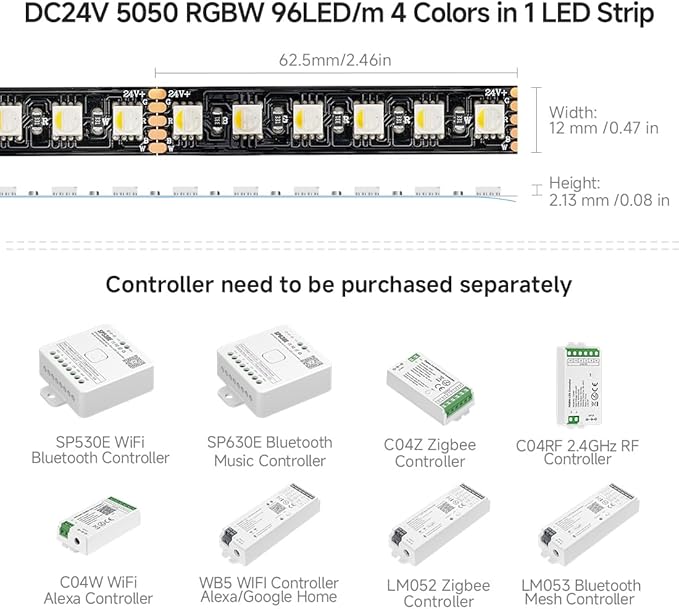 BTF-LIGHTING 5050 RGBW RGB+Cool White(6000K-7000K) 4 Colors in 1 LED 5m 16.4ft 96LED/m DC24V Multi-Colored LED Tape Lights IP30 Non-Waterproof Black PCB for Home Decoration(No Adapter or Controller)