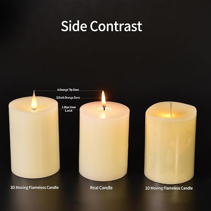 Flameless Pillar Candles Flickering with Remote Timer, Battery Operated LED Candles Up to 400 Hours, 3D Moving Flame Real Wax Candles. (Red)