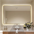 40 x 32 Gold LED Bathroom Mirror, Metal Framed Rounded Corner Rectangle Backlit Mirror Bathroom, Anti-Fog, 3-Color Stepless Dimmable Lighted Mirror, Motion Sensor Lights, Memory Function