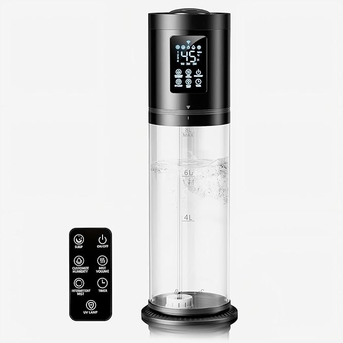 8L/2.1 Gal Humidifiers for Bedroom Large Room, 4 Levels Cool Mist Humidifier with Clear Tank, 7 Color Lights Essential Oil Diffuser with 16H Timer, Top Fill Air Humidifier for Home Plants