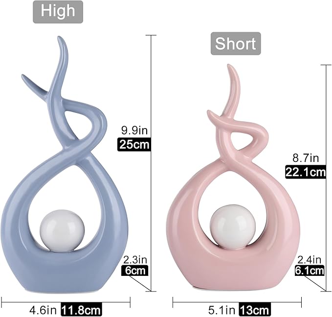 Pink White Modern Sculpture Table Decorations, Ceramic Knick Knacks Statues for Living Room Decor, Tv Stand and Desk Decor, Suitable for Coffee Tables and Shelf Decorations, Great Gift Idea