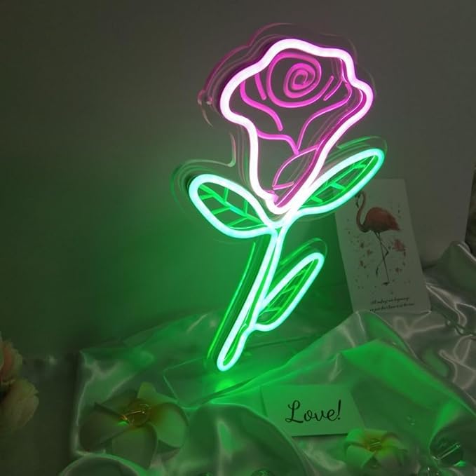 Rose LED Neon Sign for Wall Decor USB Adjustable Brightness Living Room Bars Barbers Pub Wedding Party Salon Club Gatherings Gaming Room Man Cave Halloween Christmas Birthday Art Wall Decor