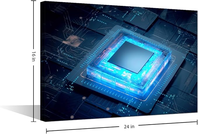 Digital Age Wall Art 1 Piece Cyberpunk AI Pictures Canvas Print CPU Concept Posters Artwork for Home Walls Internet Concept Framed Painting for Bedroom Office Decorations, 24x16in