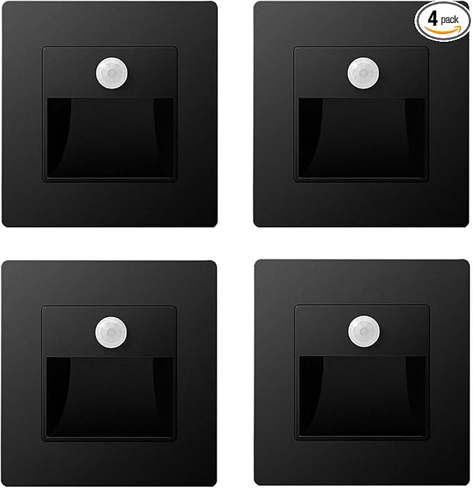 4 Pack Recessed Motion Sensor Light Indoor Outdoor Step Light Lamp Sensor Intelligent Wall Light for Hallway, Kitchen, Hallway, Bedroom, Bathroom, Stairs