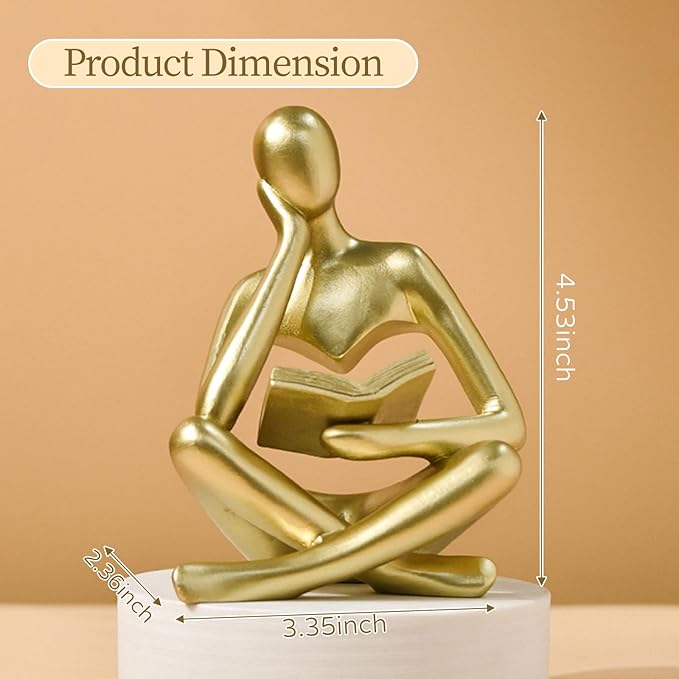 Abstract Art Thinker Statue - Reading Thinker Sculpture Figurine, Modern Home Decoration for Living Room Office Shelves Coffee Table Desk Decor (Gold)