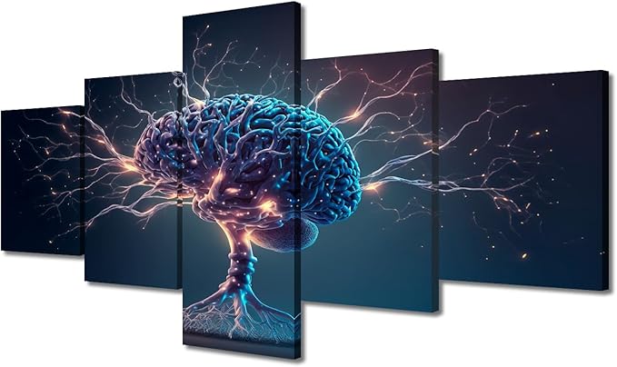 Human Brain with Neuronal Impulses Wall Art Painting Abstract Brain Bedroom Living Room Brain Framed Modern Pictures Canvas Prints Artwork for Wall Decor Office Decorations, (50"Wx24"H)