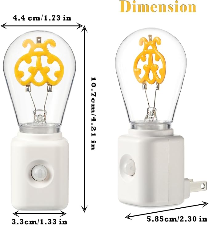 Unique Gift Vintage Dimmable Led Night Light Plug-in, Motion & Dusk-to-Dawn Sensor, Ladybird Shape Filament Warm White 2200K Light, for Hallway, Bedroom, Kitchen, Stairway, 1 Pack