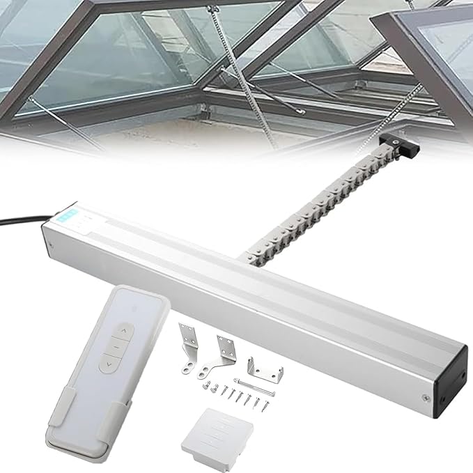 Automatic Chain Window Opener, Electric Window Opener Actuator with Wall Switch and Remote Control, Stroke 300mm -800mm Optional, 400N Closing Force, for Home & Office Windows, Skylight Window