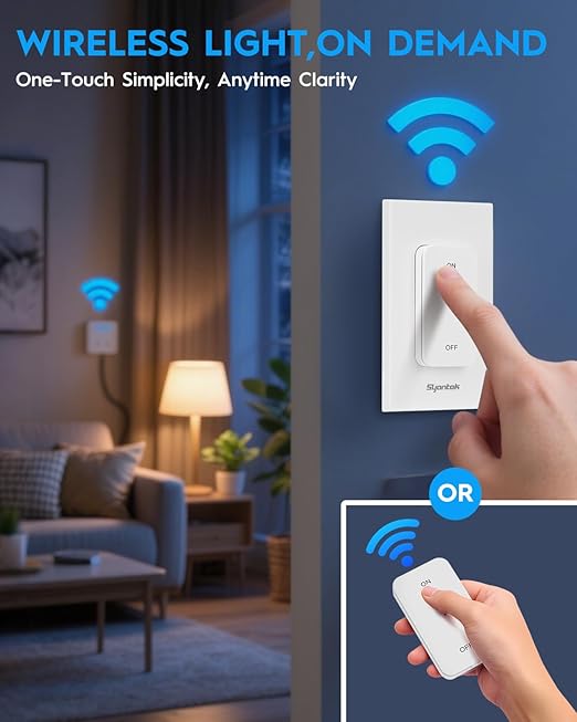 Remote Control Outlet 15A/1875W Removable Wall Mounted Remote Light Switch, Wireless Light Switch 200FT, Electrical Plug On Off Outlet Switch for Lamps, Fans, Christmas Lights, Programmed