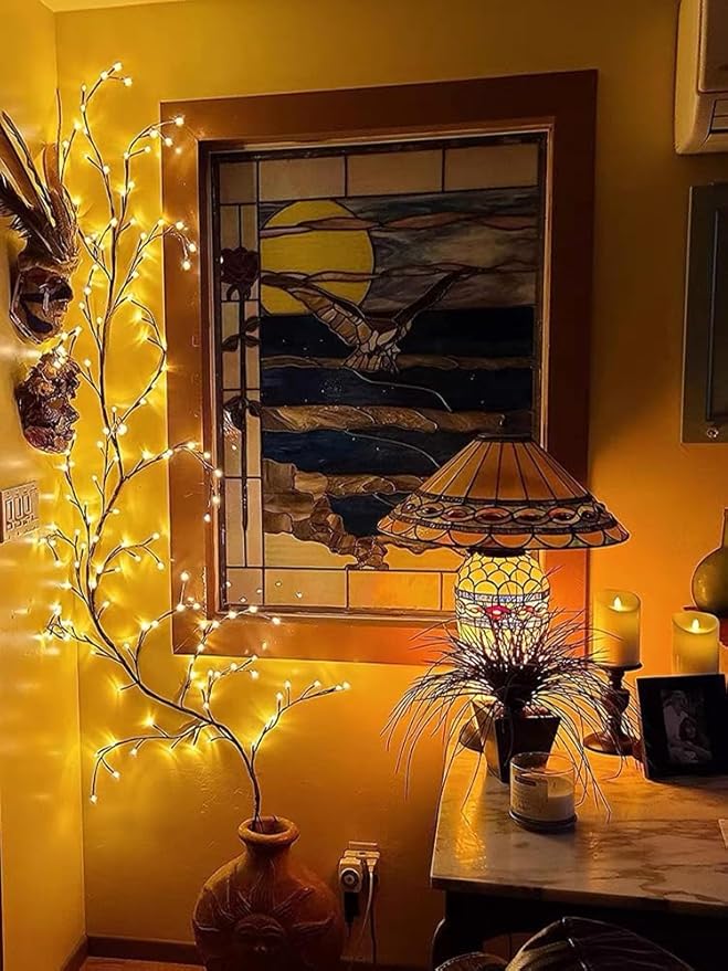 96 LED Willow Vine Lights 6FT Enchanted Wall Decoration Vine Lights 8 Modes for Home Indoor Wall Decoration (Warm White)