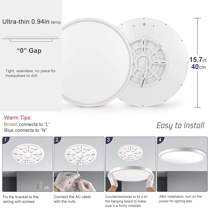 LightingWill 15.7 Inch LED Flush Mount Ceiling Light Fixture, 6000K Cool White, 3800LM, 32W, Flat Modern Round Lighting Fixture, 320W Equivalent White Ceiling Lamp for Kitchens, Bedrooms.etc.
