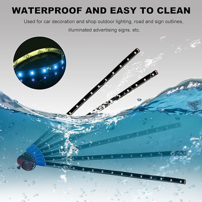 6 PCS 15 LED Strip Underbody Light, DC 12V 1Ft Flexible Underglow Car LED Light Strip with 6 Inch Wire, Waterproof LED Interior Exterior Decoration for Car Truck Motorcycle (Ice Blue)